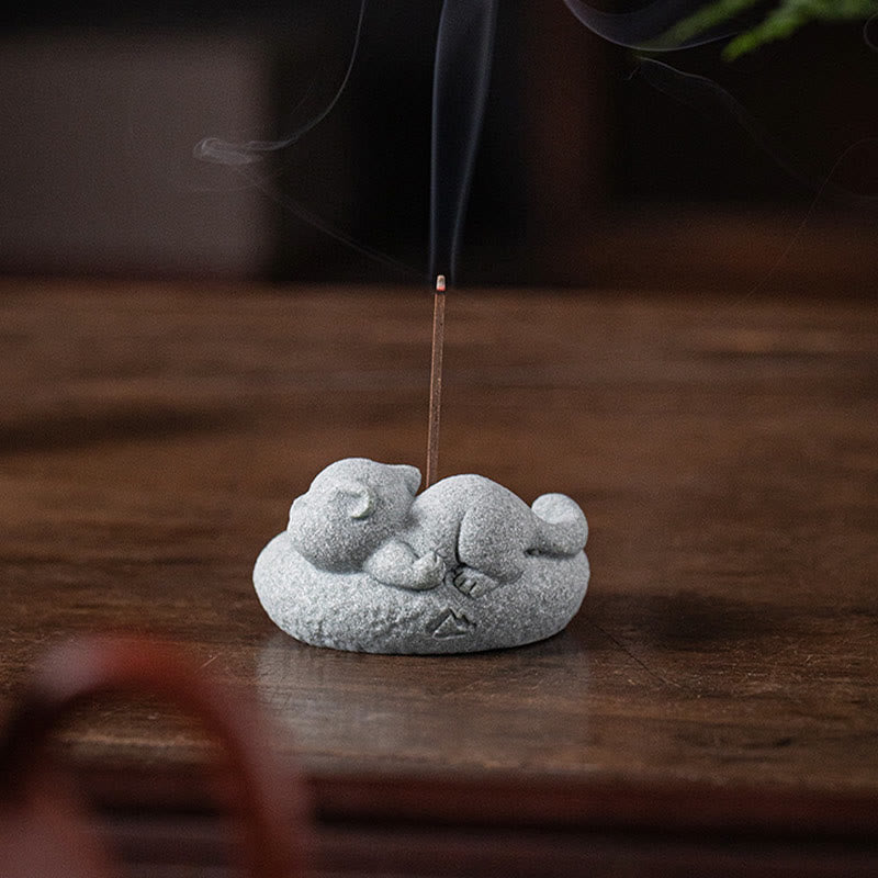 Nimara Ritual Cute Lazy Standing Cat Healing Incense Burner Desk Decoration