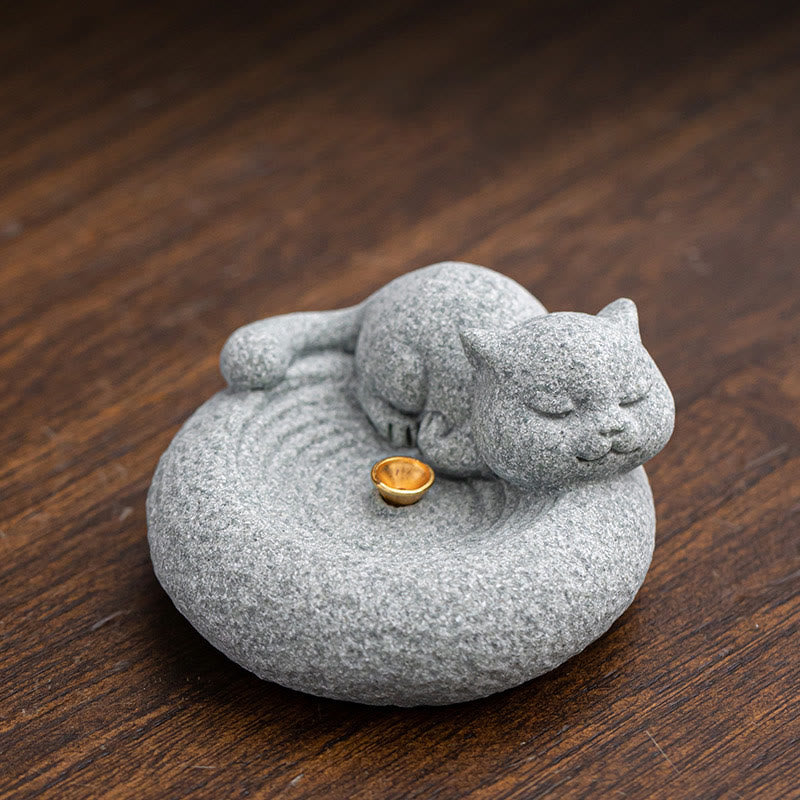 Nimara Ritual Cute Lazy Standing Cat Healing Incense Burner Desk Decoration