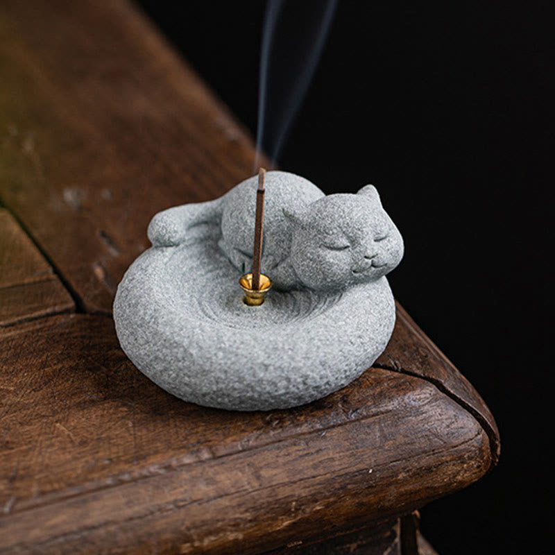 Nimara Ritual Cute Lazy Standing Cat Healing Incense Burner Desk Decoration