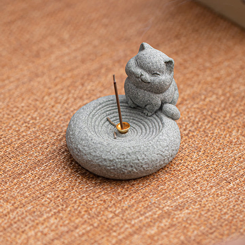 Nimara Ritual Cute Lazy Standing Cat Healing Incense Burner Desk Decoration