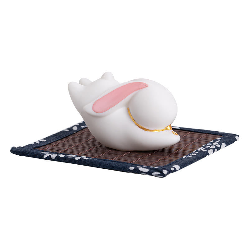 Nimara Ritual Flying Rabbit Bamboo Mat Healing Ceramic Incense Burner Desk Decoration
