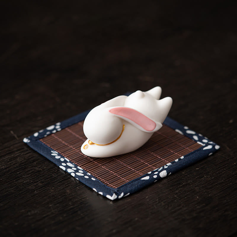 Nimara Ritual Flying Rabbit Bamboo Mat Healing Ceramic Incense Burner Desk Decoration
