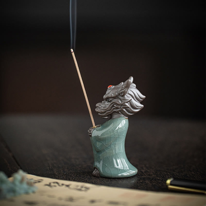 Nimara Ritual Praying Dragon King Lotus Base Fu Character Ceramic Healing Incense Burner Desk Decoration