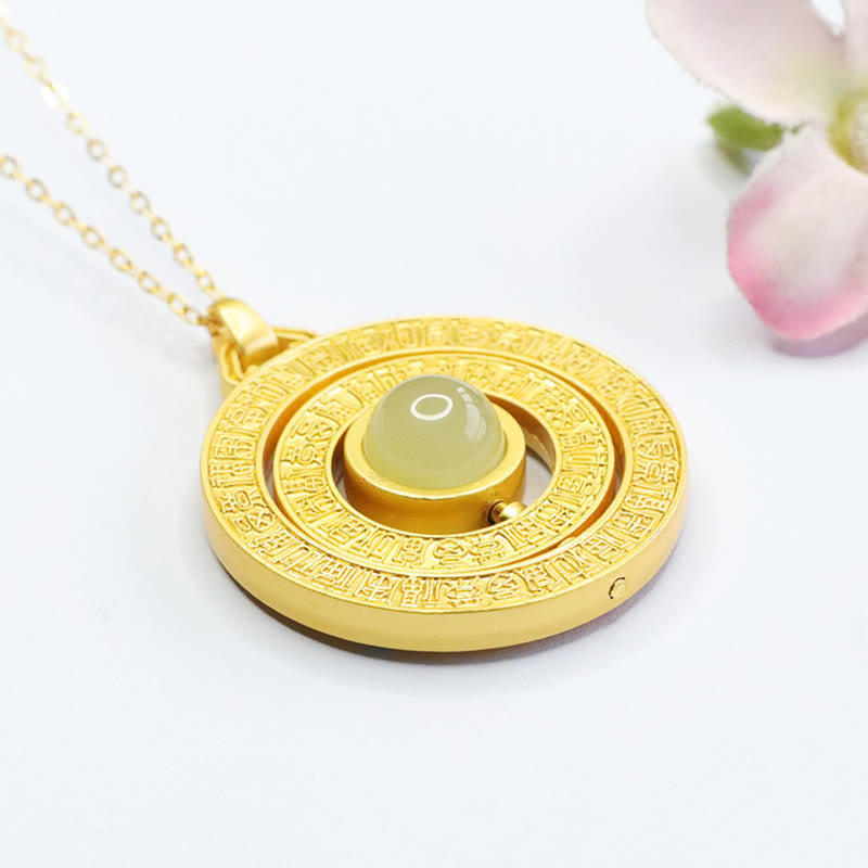 Nimara Ritual Hetian Jade Hundred Blessings Fu Character Luck Rotatable Necklace Pendant