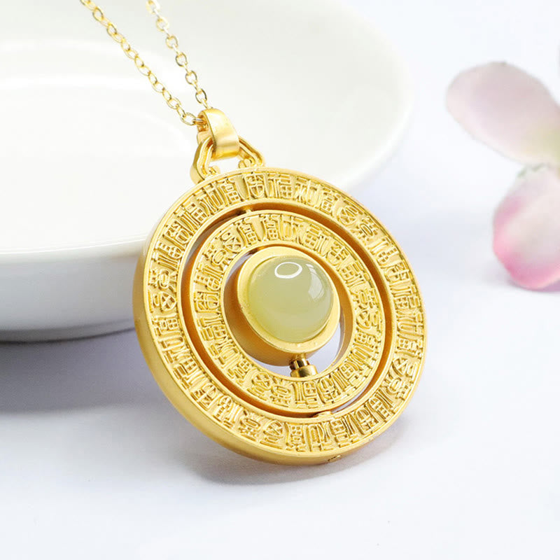 Nimara Ritual Hetian Jade Hundred Blessings Fu Character Luck Rotatable Necklace Pendant
