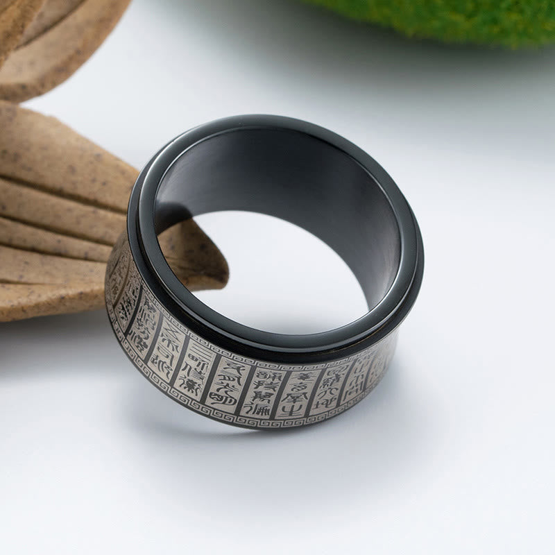 Strengthen Balance Tibetan Script Golden Light Mantra Titanium Steel Rotatable Ring