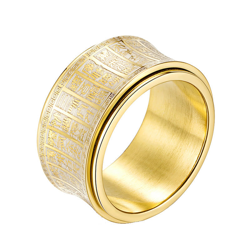 Strengthen Balance Tibetan Script Golden Light Mantra Titanium Steel Rotatable Ring