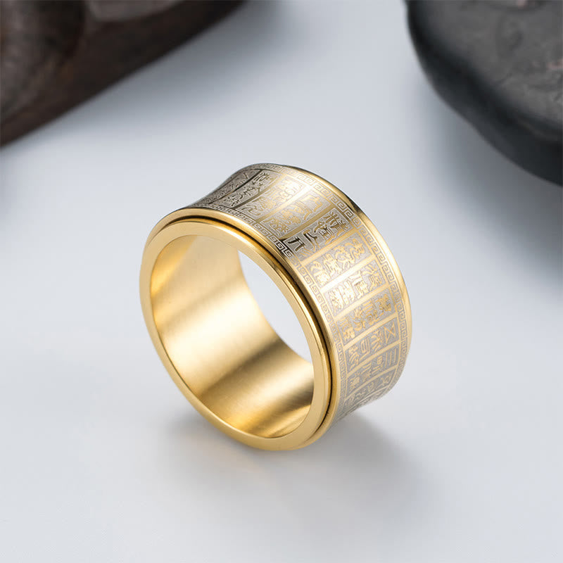 Strengthen Balance Tibetan Script Golden Light Mantra Titanium Steel Rotatable Ring