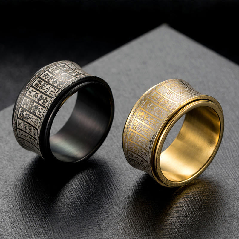 Nimara Ritual Tibetan Seal Script Golden Light Mantra Titanium Steel Spinner Balance Ring