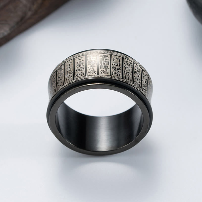Nimara Ritual Tibetan Seal Script Golden Light Mantra Titanium Steel Spinner Balance Ring