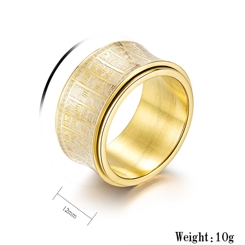 Nimara Ritual Tibetan Seal Script Golden Light Mantra Titanium Steel Spinner Balance Ring