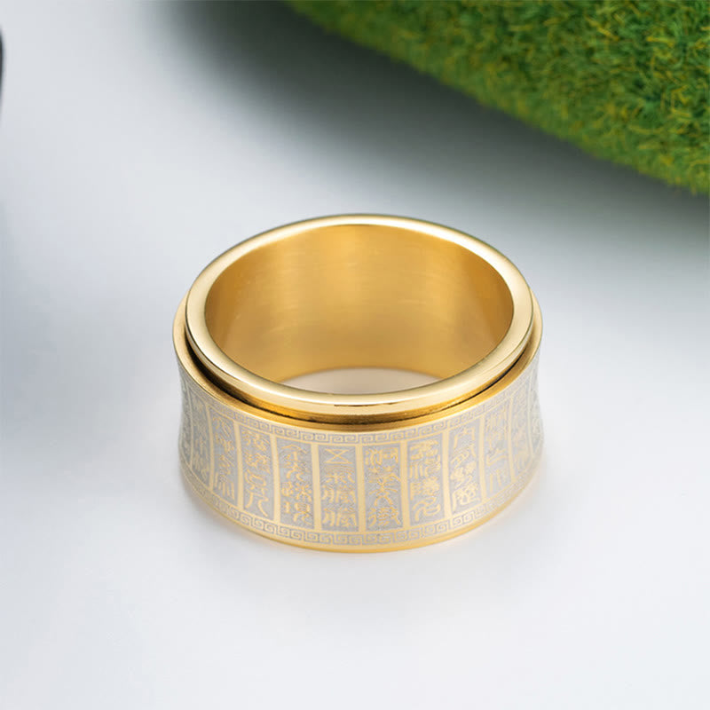 Strengthen Balance Tibetan Script Golden Light Mantra Titanium Steel Rotatable Ring