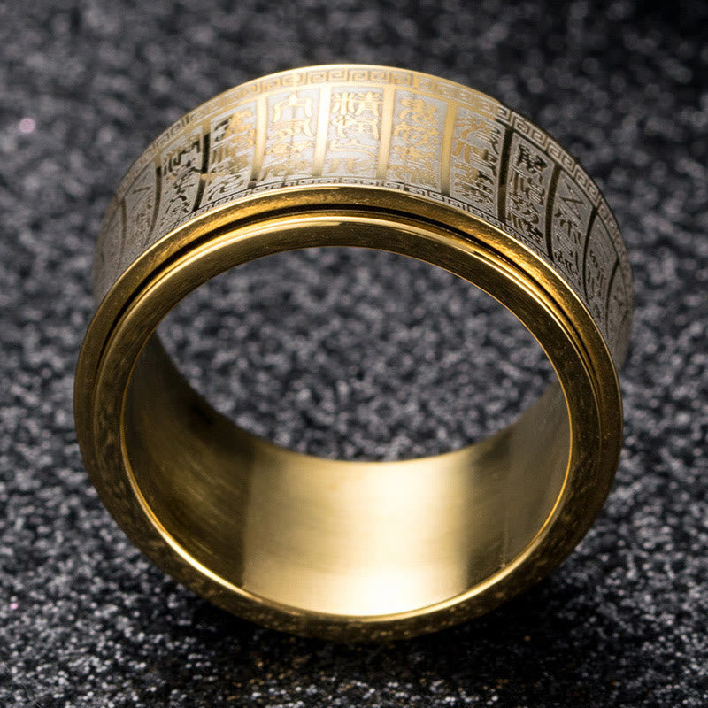 Strengthen Balance Tibetan Script Golden Light Mantra Titanium Steel Rotatable Ring