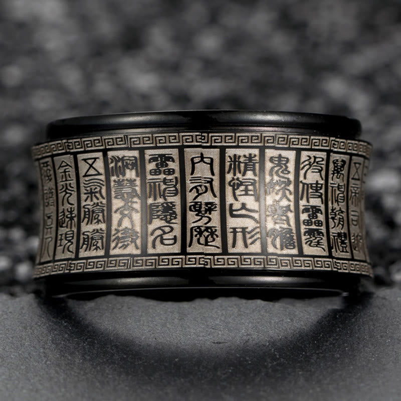 Strengthen Balance Tibetan Script Golden Light Mantra Titanium Steel Rotatable Ring