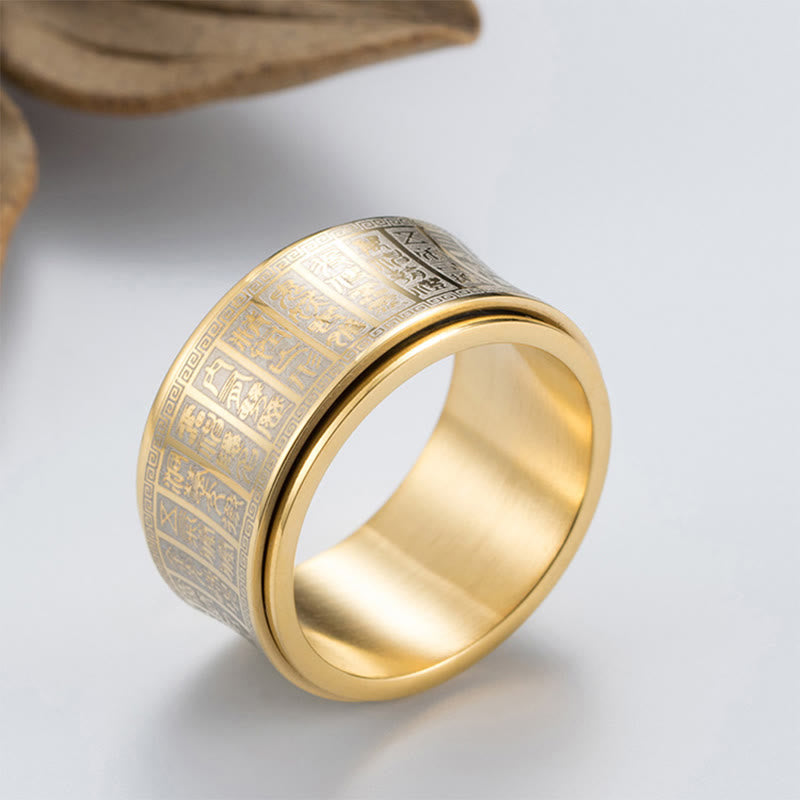 Strengthen Balance Tibetan Script Golden Light Mantra Titanium Steel Rotatable Ring