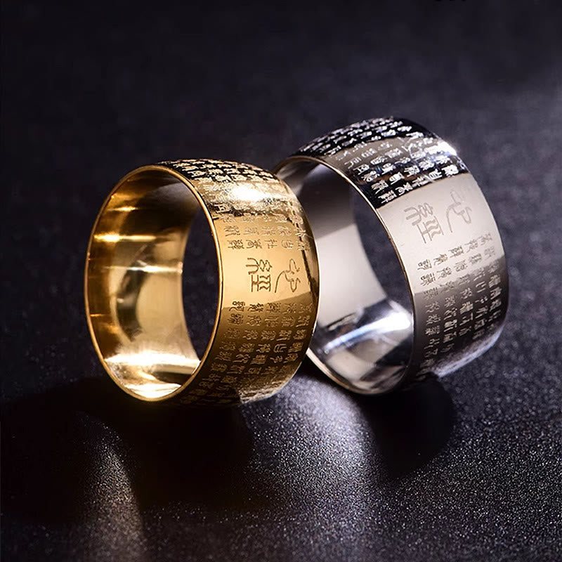 Nimara Ritual Tibetan Seal Heart Sutra Titanium Steel Balance Ring
