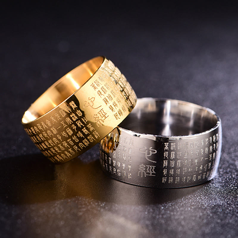 Nimara Ritual Tibetan Seal Heart Sutra Titanium Steel Balance Ring