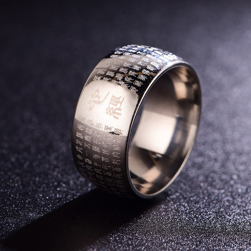 Nimara Ritual Tibetan Seal Heart Sutra Titanium Steel Balance Ring