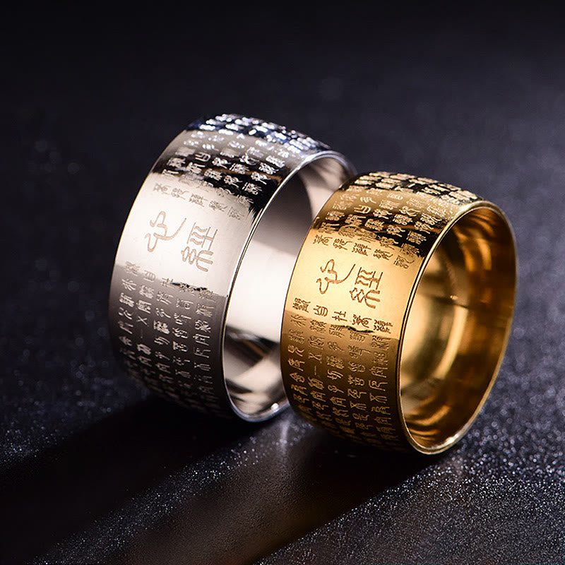 Nimara Ritual Tibetan Seal Heart Sutra Titanium Steel Balance Ring