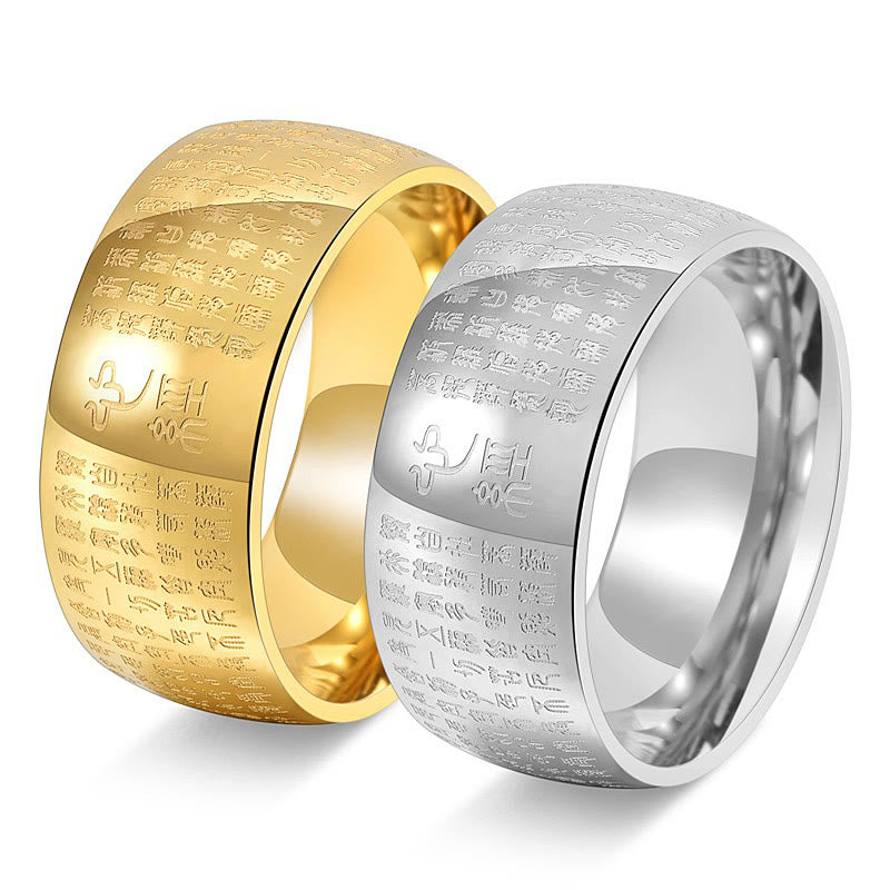 Nimara Ritual Tibetan Seal Heart Sutra Titanium Steel Balance Ring