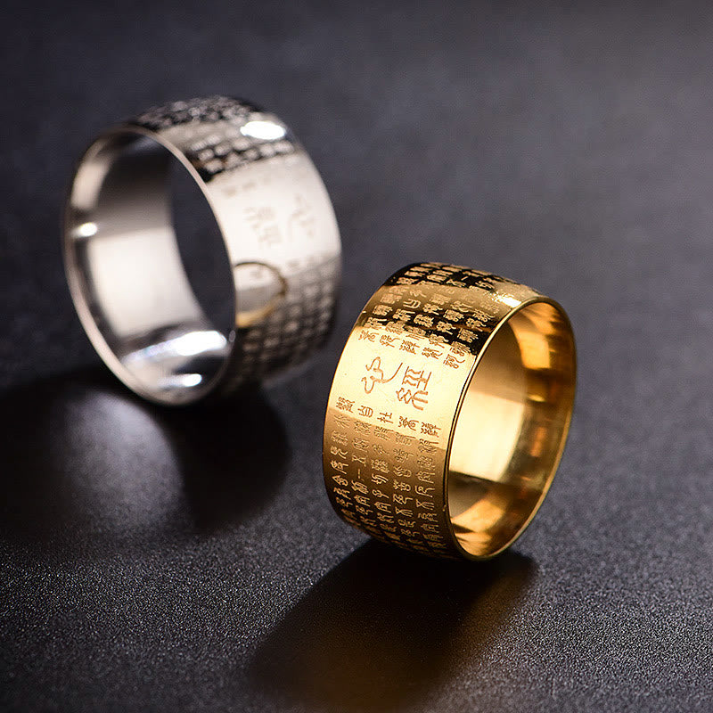 Nimara Ritual Tibetan Seal Heart Sutra Titanium Steel Balance Ring