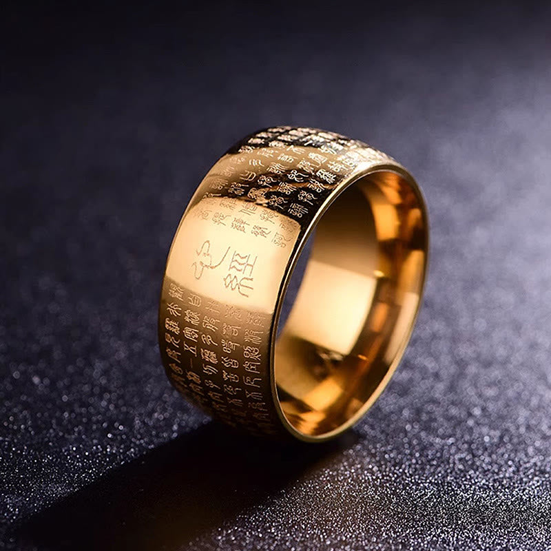 Nimara Ritual Tibetan Seal Heart Sutra Titanium Steel Balance Ring