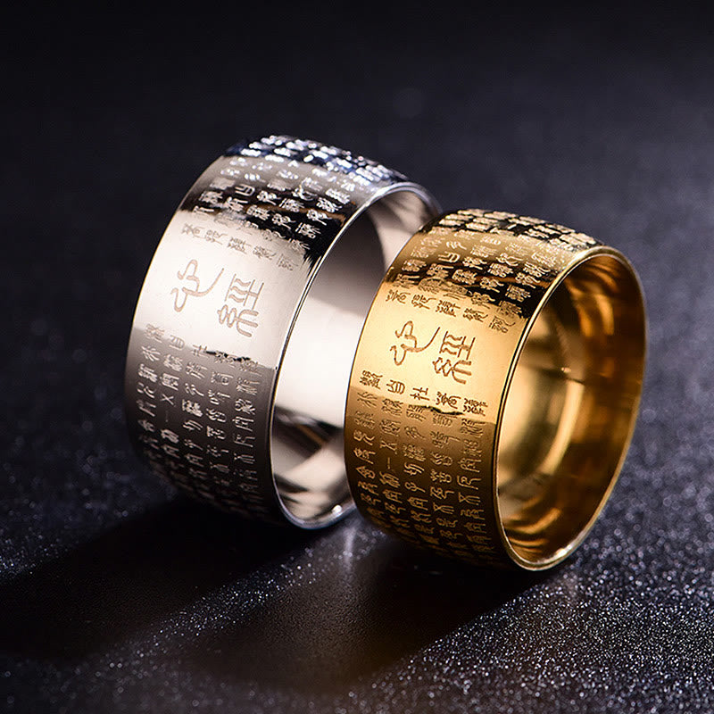 Nimara Ritual Tibetan Seal Heart Sutra Titanium Steel Balance Ring