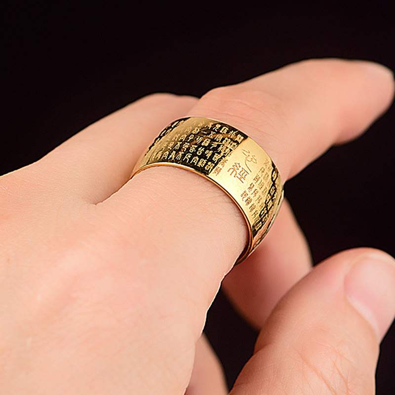 Nimara Ritual Tibetan Seal Heart Sutra Titanium Steel Balance Ring