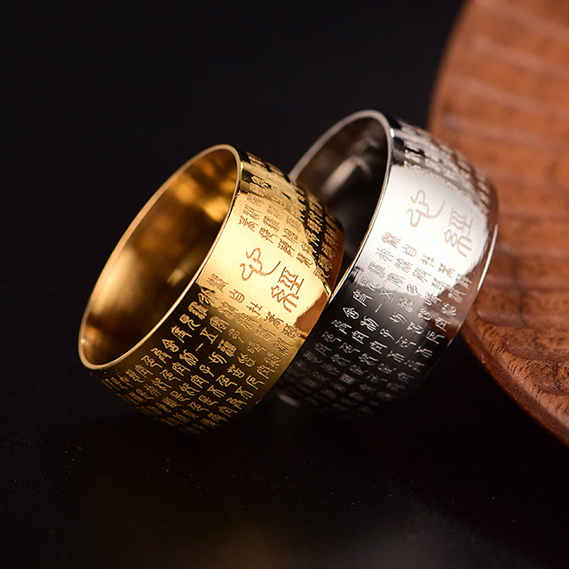 Nimara Ritual Tibetan Seal Heart Sutra Titanium Steel Balance Ring