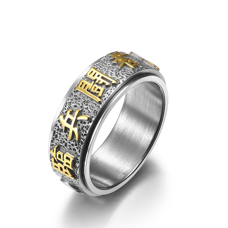 Nimara Ritual Tibetan The Nine-word Mantra Yin Yang Pattern Titanium Steel Spinner Balance Ring
