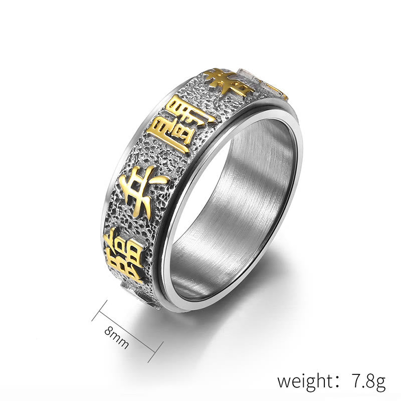 Nimara Ritual Tibetan The Nine-word Mantra Yin Yang Pattern Titanium Steel Spinner Balance Ring