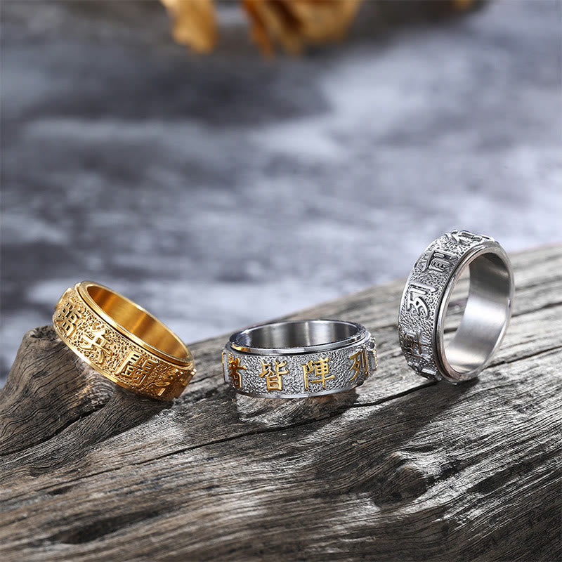 Nimara Ritual Tibetan The Nine-word Mantra Yin Yang Pattern Titanium Steel Spinner Balance Ring