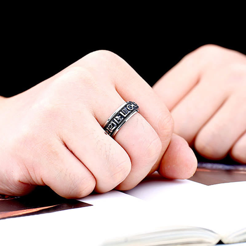 Nimara Ritual Tibetan Om Mani Padme Hum Titanium Steel Spinner Balance Ring