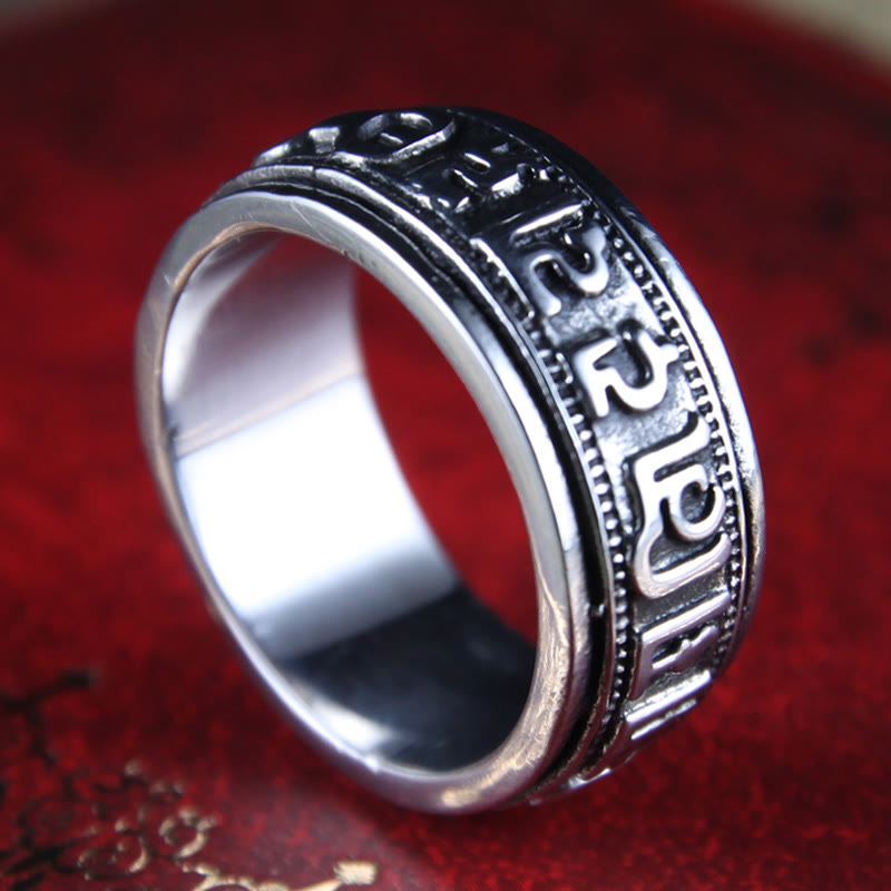 Nimara Ritual Tibetan Om Mani Padme Hum Titanium Steel Spinner Balance Ring