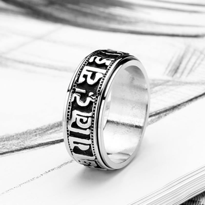 Nimara Ritual Tibetan Om Mani Padme Hum Titanium Steel Spinner Balance Ring