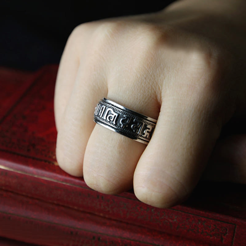 Nimara Ritual Tibetan Om Mani Padme Hum Titanium Steel Spinner Balance Ring
