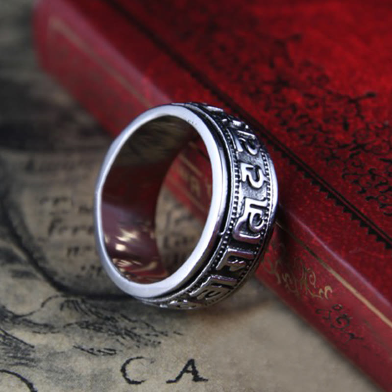 Nimara Ritual Tibetan Om Mani Padme Hum Titanium Steel Spinner Balance Ring