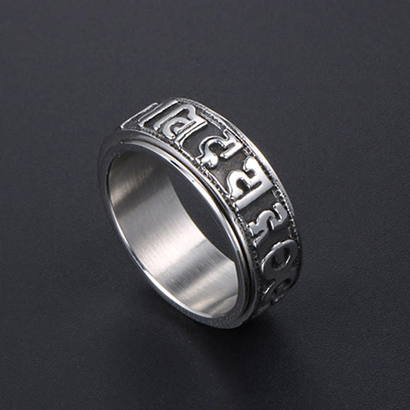 Nimara Ritual Tibetan Om Mani Padme Hum Titanium Steel Spinner Balance Ring