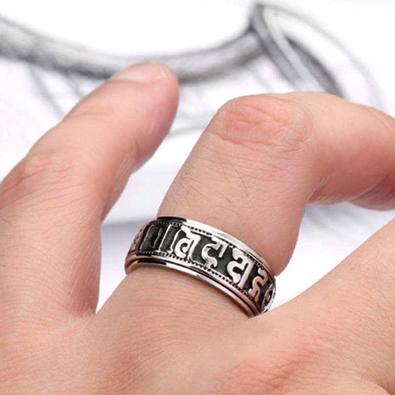 Nimara Ritual Tibetan Om Mani Padme Hum Titanium Steel Spinner Balance Ring