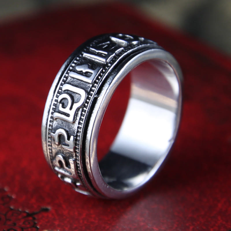 Nimara Ritual Tibetan Om Mani Padme Hum Titanium Steel Spinner Balance Ring