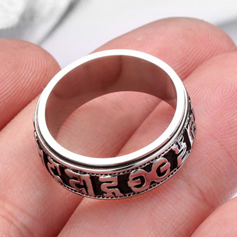 Nimara Ritual Tibetan Om Mani Padme Hum Titanium Steel Spinner Balance Ring