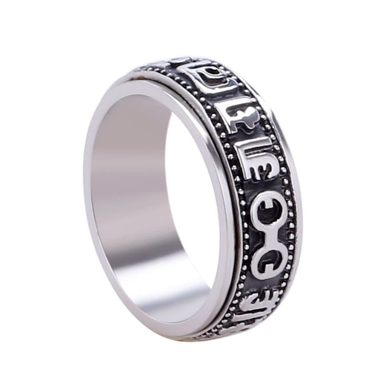 Nimara Ritual Tibetan Om Mani Padme Hum Titanium Steel Spinner Balance Ring