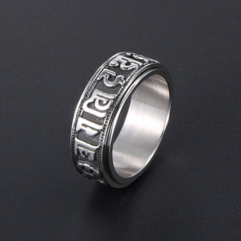 Nimara Ritual Tibetan Om Mani Padme Hum Titanium Steel Spinner Balance Ring