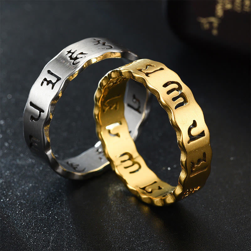 Nimara Ritual Tibetan Hollow Om Mani Padme Hum Titanium Steel Balance Ring