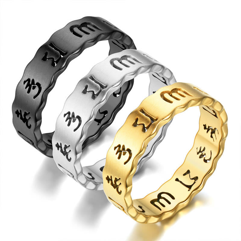 Nimara Ritual Tibetan Hollow Om Mani Padme Hum Titanium Steel Balance Ring