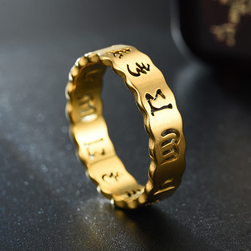 Nimara Ritual Tibetan Hollow Om Mani Padme Hum Titanium Steel Balance Ring