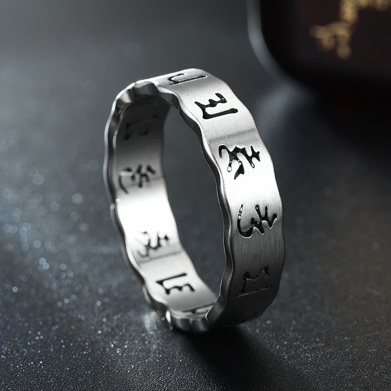 Nimara Ritual Tibetan Hollow Om Mani Padme Hum Titanium Steel Balance Ring