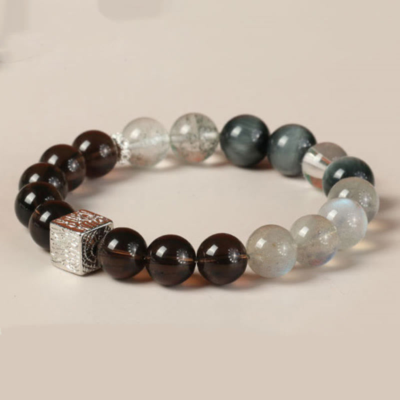 Nimara Ritual Black Obsidian Black Rutilated Quartz Moonstone Cube Strength Bracelet