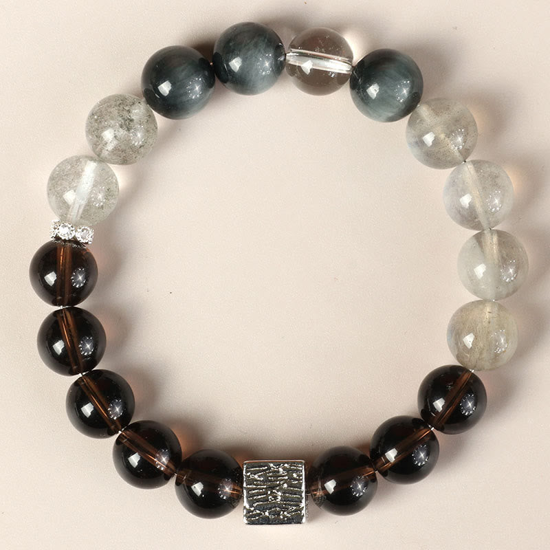 Nimara Ritual Black Obsidian Black Rutilated Quartz Moonstone Cube Strength Bracelet