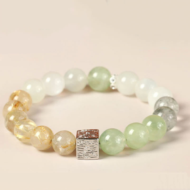 Nimara Ritual Black Obsidian Black Rutilated Quartz Moonstone Cube Strength Bracelet